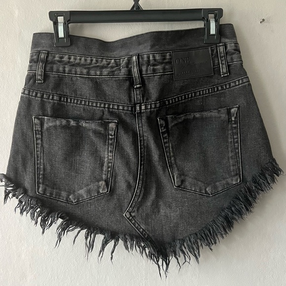 One Teaspoon Black 4040 Raw Hem Button Fly Micro Mini Skirt Denim Size 24 - Picture 4 of 8